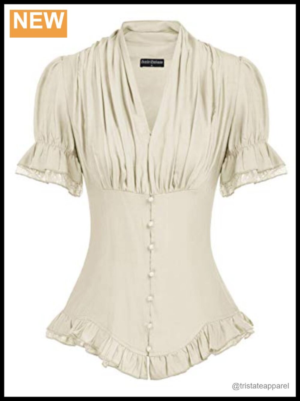 Victorian Blouse Womens Short Sleeve Button Down Peasant Top